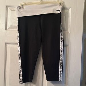 PINK Victoria's Secret Black and White Yoga Leggings with Logo Tape